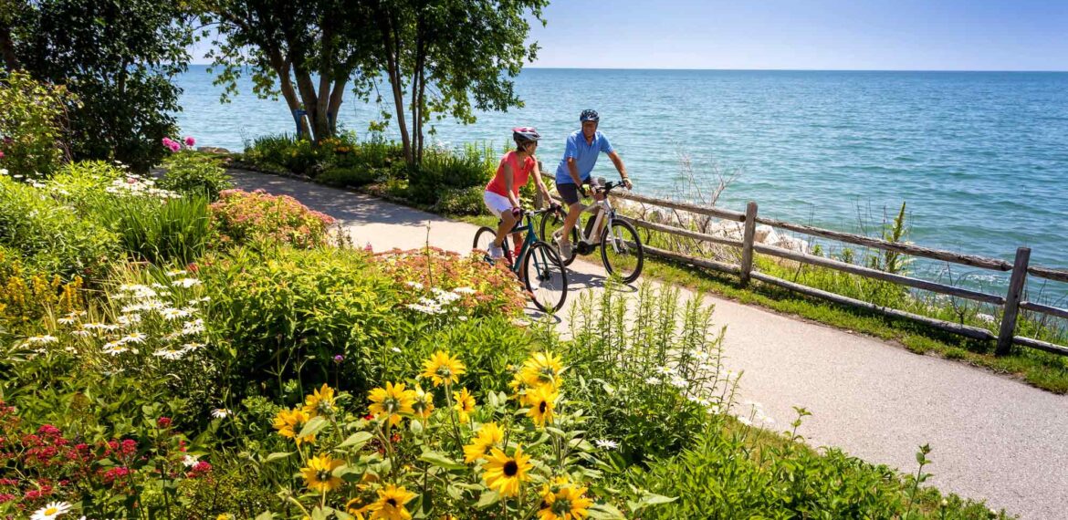 Biking on the Mariners Trail in Two Rivers WI